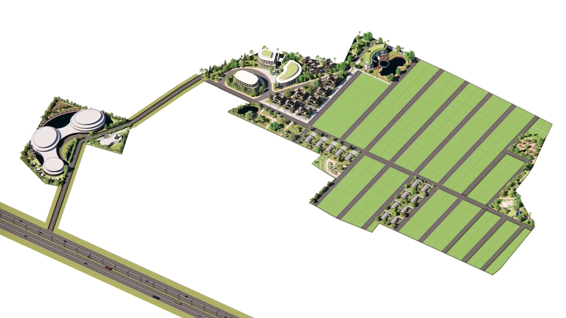 The Estates — Aerial view of the 50-acre wellness township at sunset